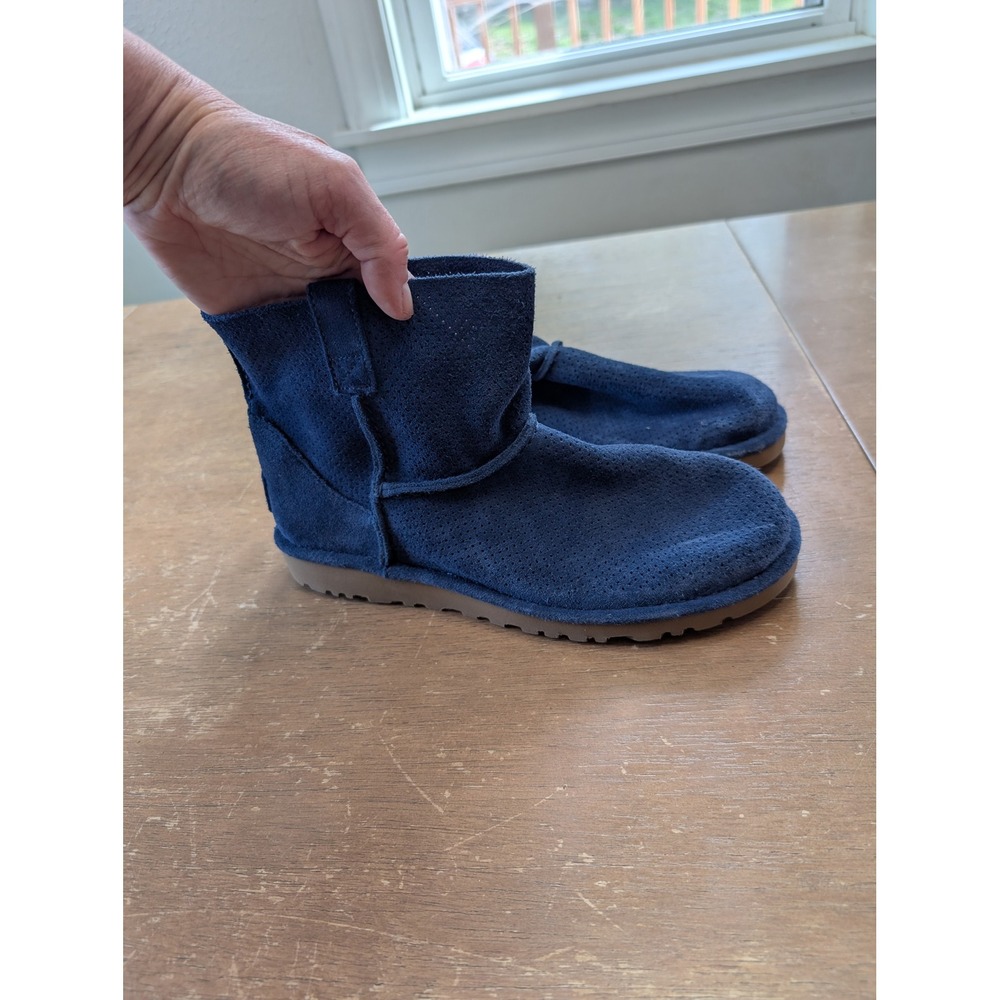 UGG Classic Unlined Blue Perf Suede Ankle Boots Womens 8 comfort pull on street